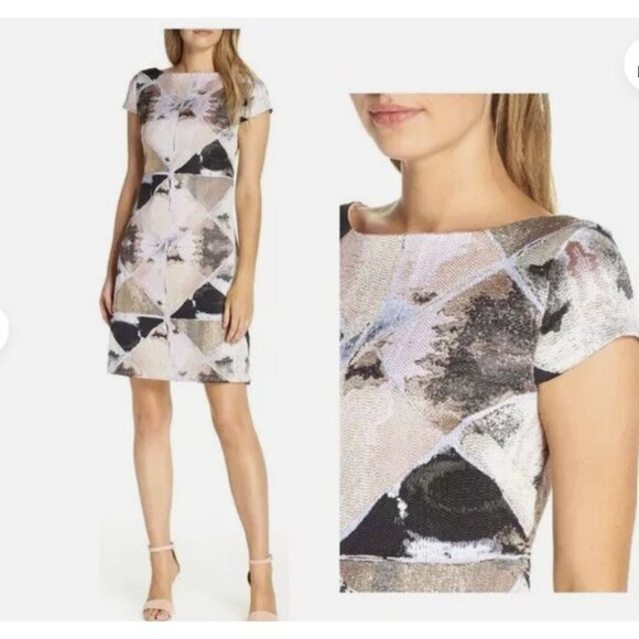 Vince Camuto Women Pink Diamond Jacquard Cap Sleeve Sheath Dress VC8M8732 Size 2 - Picture 11 of 12